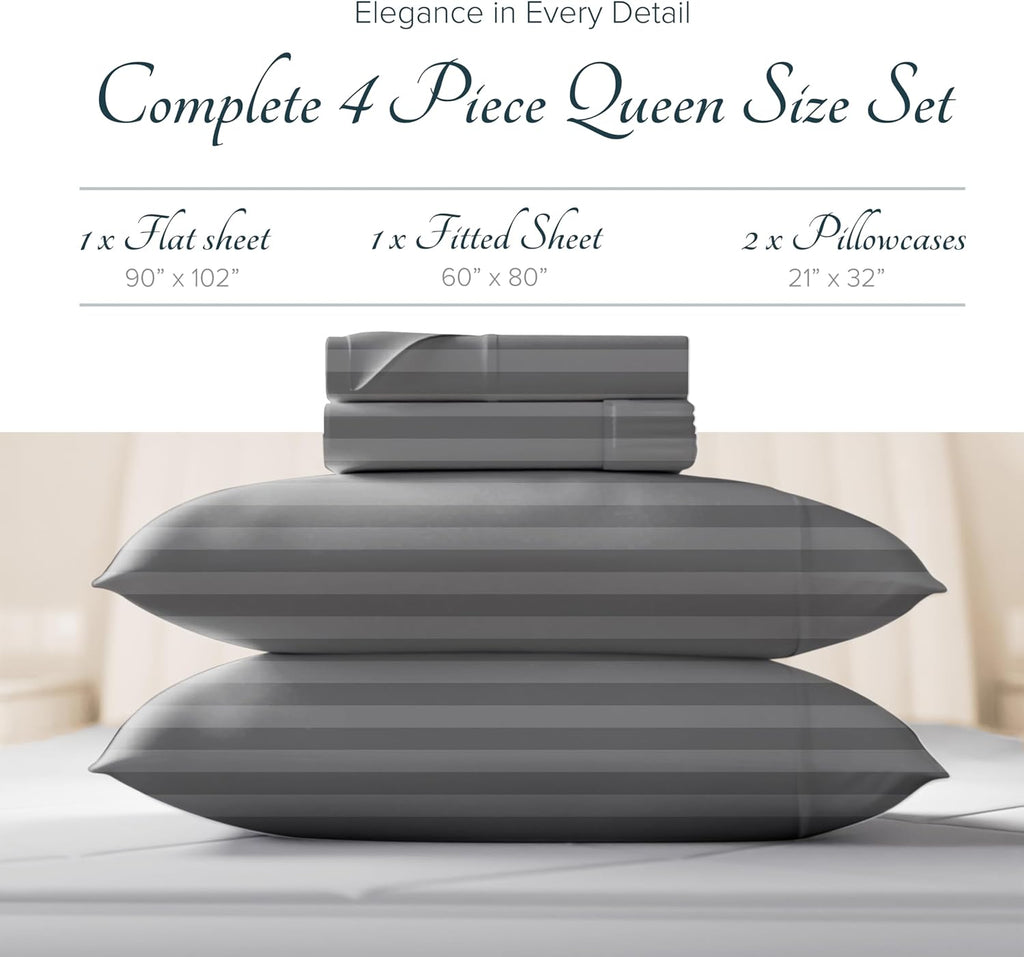 Bed Sheets - Luxury 1500 Series 100% Egyptian Cotton High Thread Count Bed Sheets (4 PC, Dark Grey