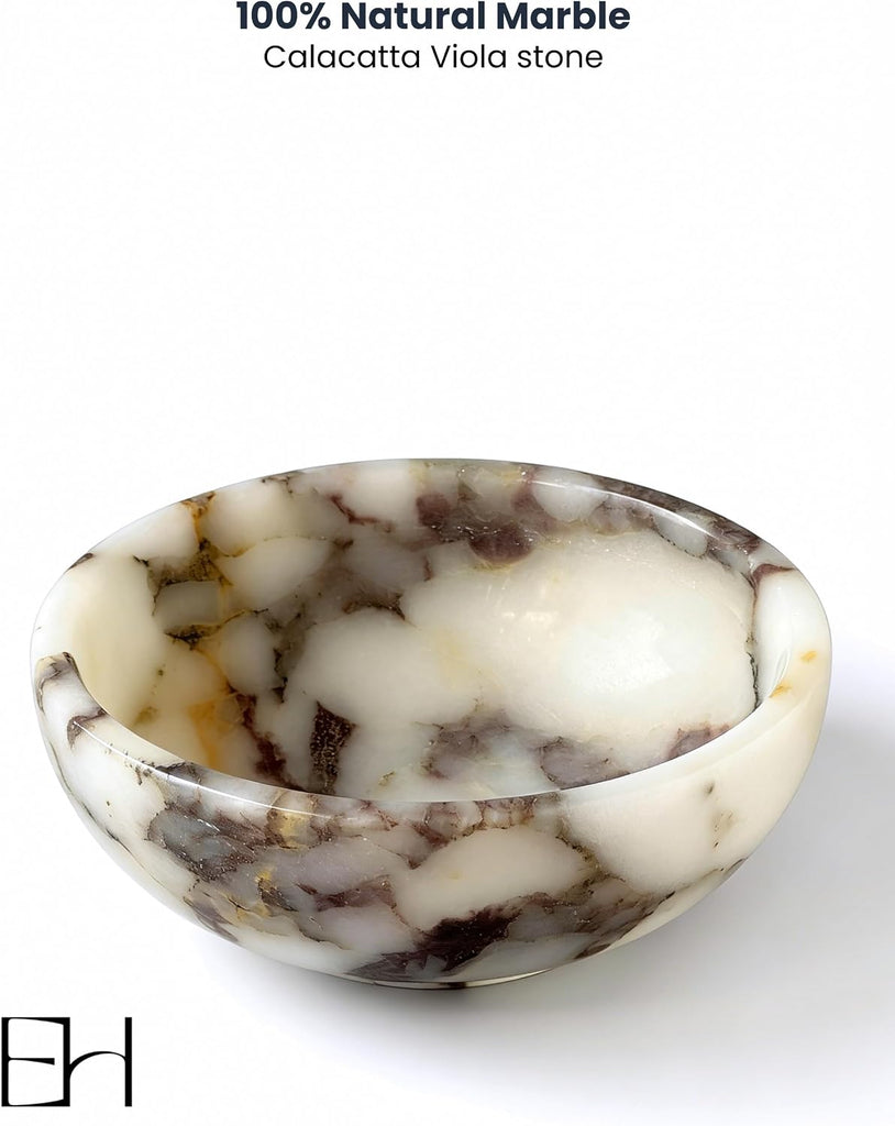 Natural Marble Bowl 5 Inch, Trinket Key Tray Vanity | Real Calacatta Viola Stone, Catch All Dish Small Bowl for Purse