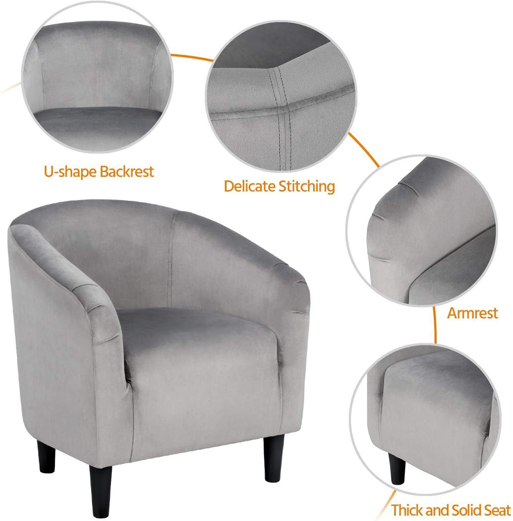 Velvet Accent Chairs, Compact Furry Barrel Chairs with a Curved Silhouette , Gray