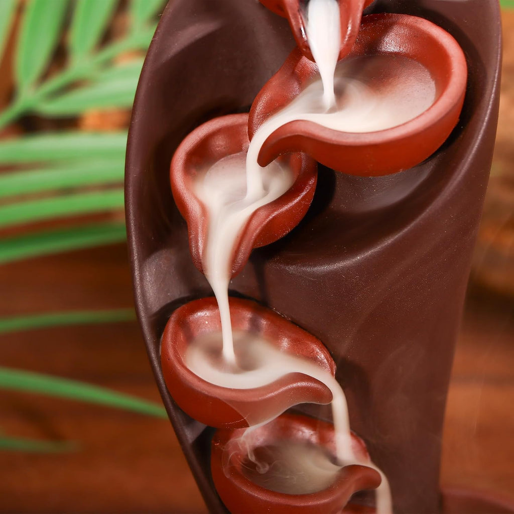 Backflow Incense Holder Ceramic Mountain Waterfall Smoke Fountain Aromatherapy Handmade Decoration - Set of 101