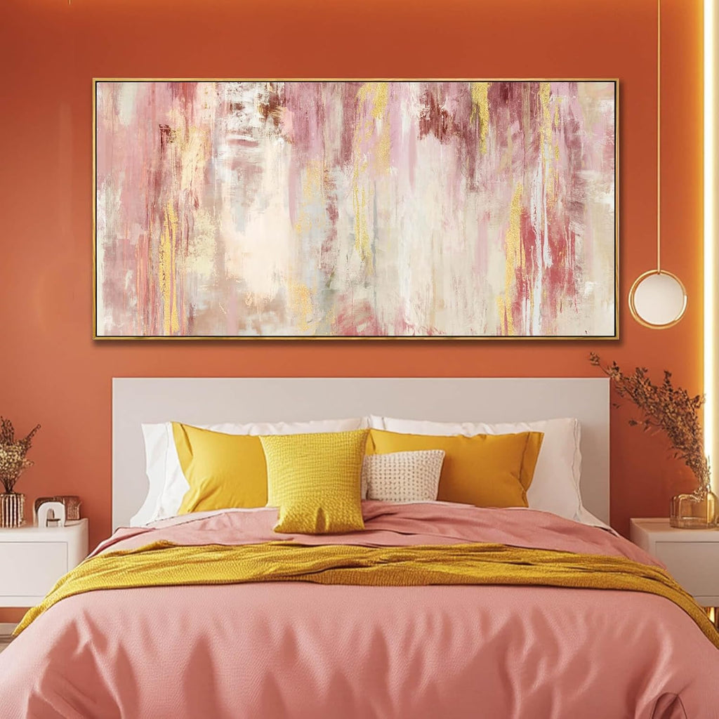 Pink and Gold Pictures Canvas Wall Art Abstract Hand Paintings Home Decor Kitchen Office Wall Decorations Ready to