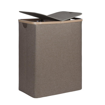 160L Double Laundry Basket Hamper with Lid & Removable Bags, Khaki