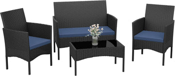 Patio Furniture Set 4 Pieces Outdoor Wicker Rattan Chairs Conversation Sets w/Coffee Table