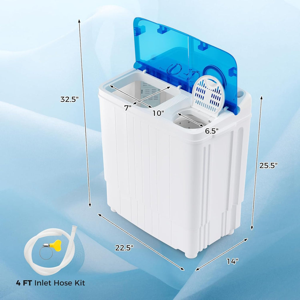Portable Washing Machine, 17.6lbs Compact Washer Spinner Combo with Pump Drain, Twin Tub 11lbs Wash & 6.6lbs Spin