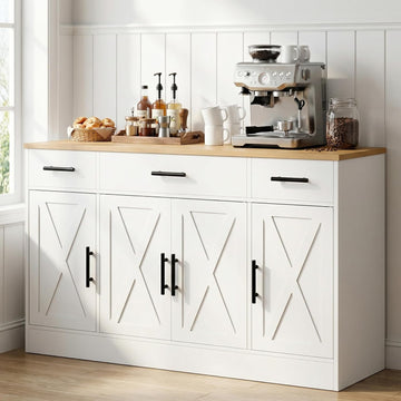 Buffet Cabinet with Storage, Farmhouse Storage Cabinet with 4 Doors and 3 Drawers