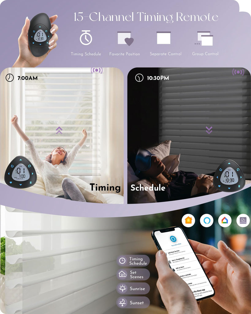 Motorized Wider Shangrila Shades Compatible with Alexa Google Remote Control Rechargeable Smart Light Filtering