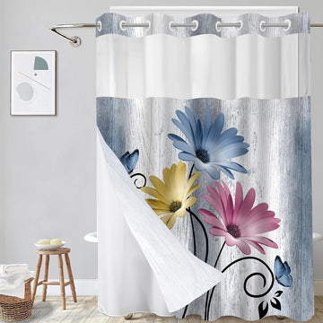 Hookless Shower Curtain with Snap in Liner,Colorful No Hook Shower Curtains ,Shower Curtain and Liner Set