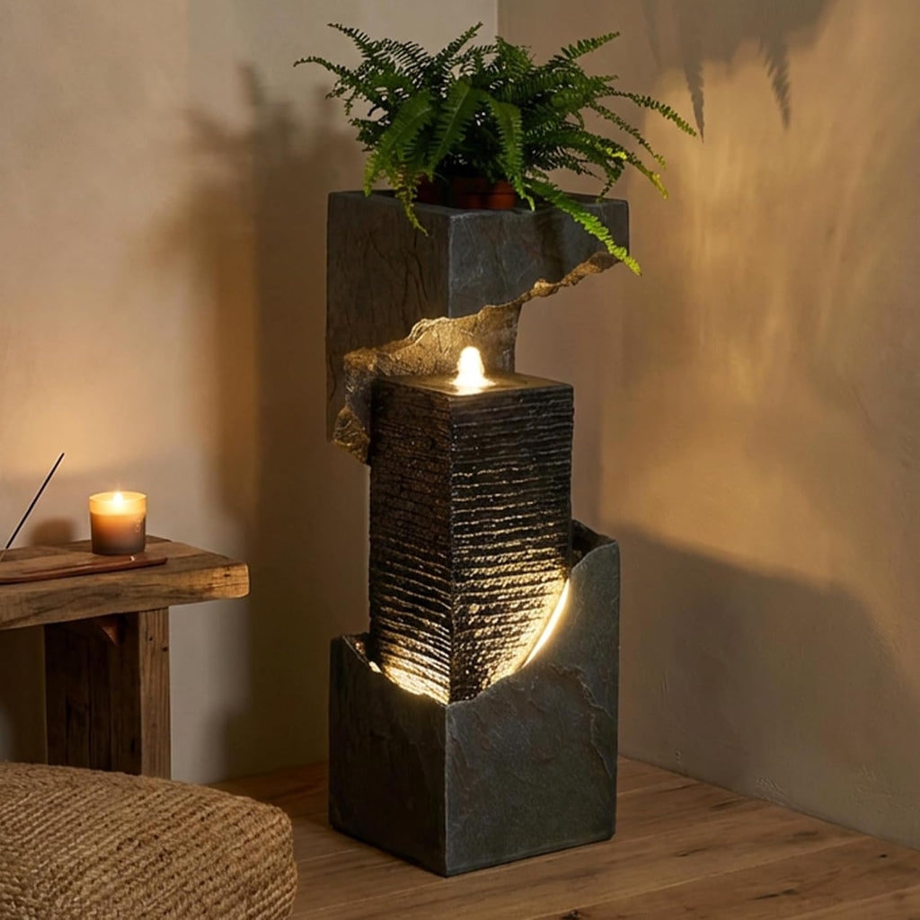 35.4" H Water Fall Fountains Indoor Waterfall Fountain Outdoor with LED Lights Floor-Standing for Outside Garden