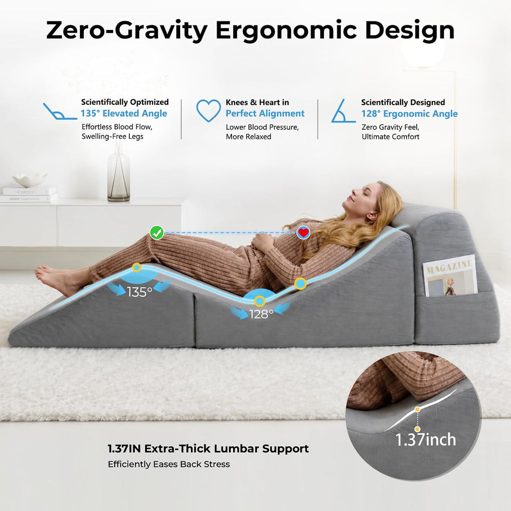 Yoga Chaise Lounge Chair Indoor, 3-in-1 Convertible Boneless Couch Bed | Corduroy Floor Sofa with Memory Foam, Zero