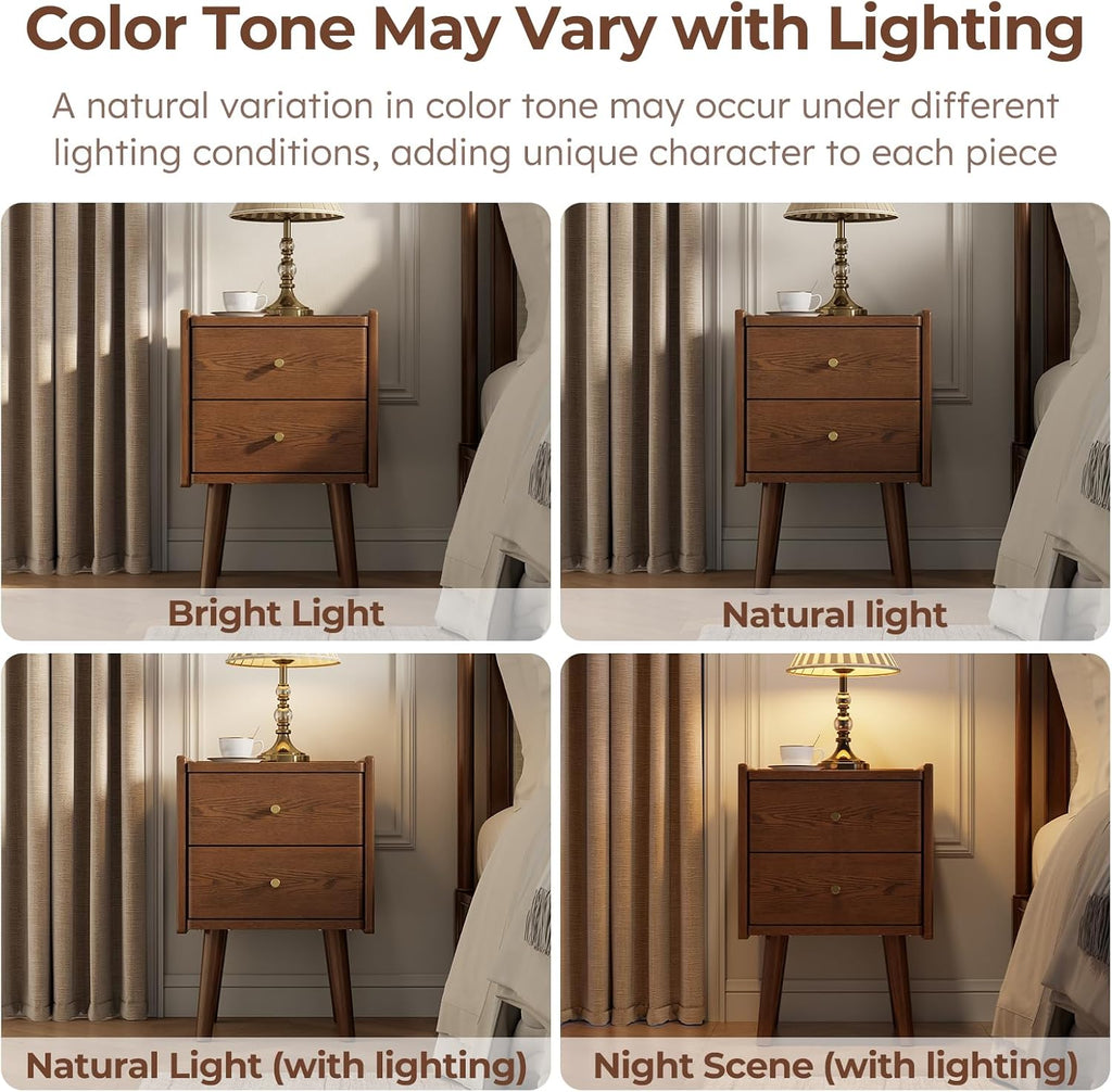 Walnut Nightstand, Solid Wood Nightstand, Modern Night Stand with Drawers, Wood Night Stand, End Table with Storage