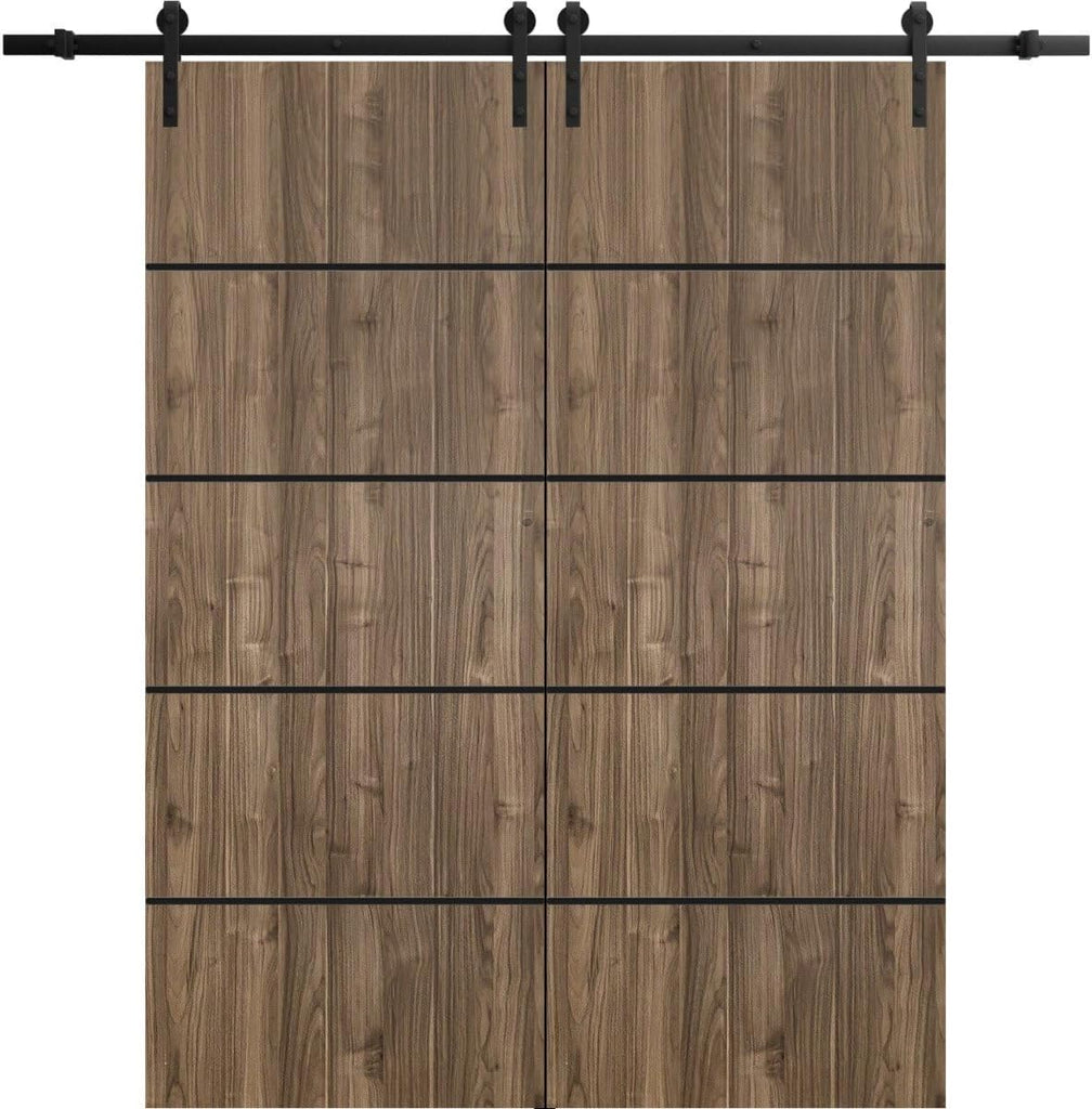 Sliding Double Barn Doors with Hardware | Planum 0015 Walnut | 13FT Rail Hangers Sturdy Set | Modern
