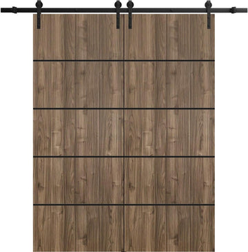 Sliding Double Barn Doors with Hardware | Planum 0015 Walnut | 13FT Rail Hangers Sturdy Set | Modern