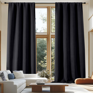 Ava Black Extra Long Blackout Curtains 120 Inches Long 2 Panels