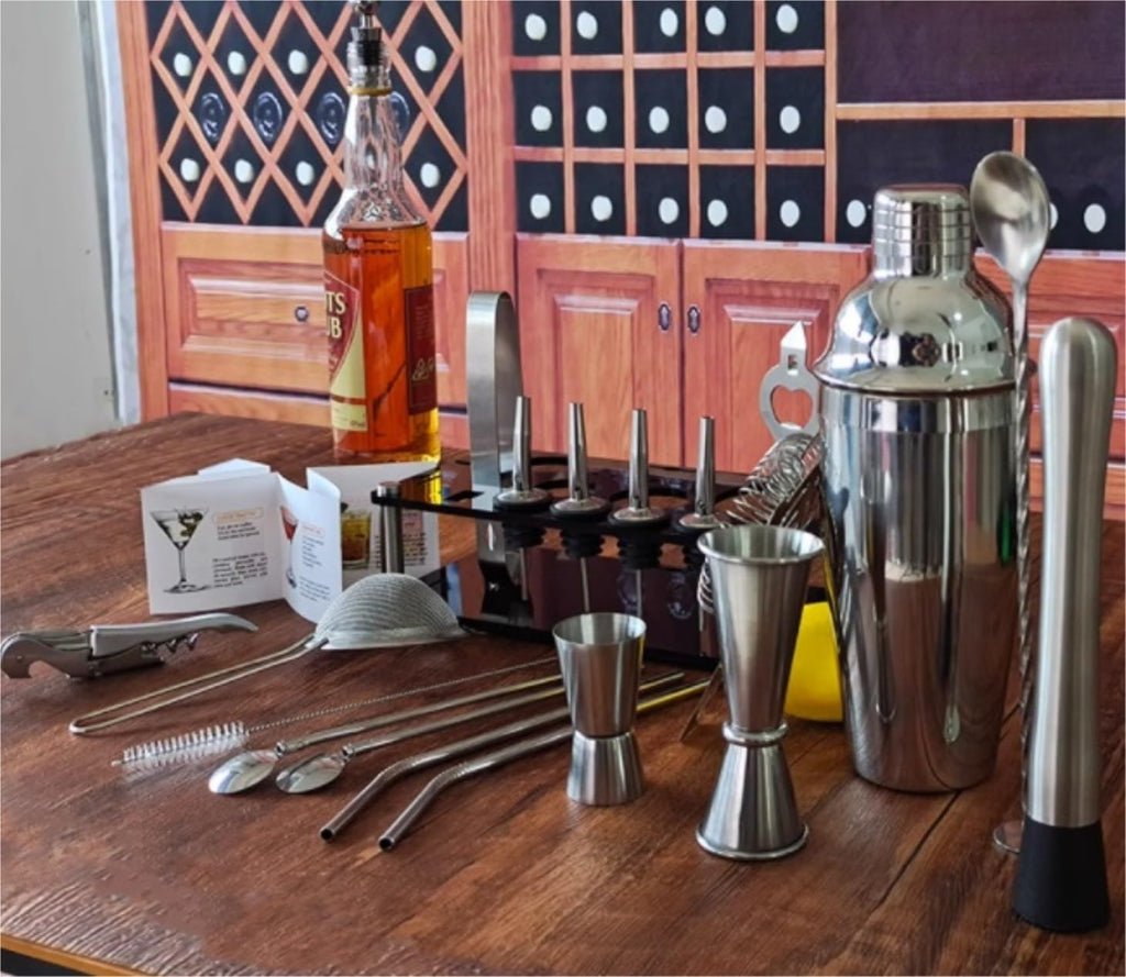 Cocktail Shaker Cocktail Shakers Bartender Accessory Stainless Steel Kit Tool with Acrylic Display Stand Bar - Set of 20