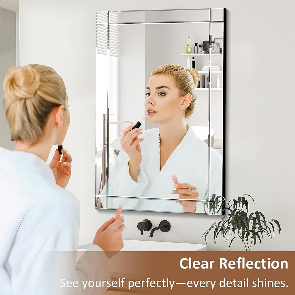 24x36 Inch Rectangle Bathroom Vanity Mirror for Wall, Modern Frameless Wall Mirrors with Beveled Edge