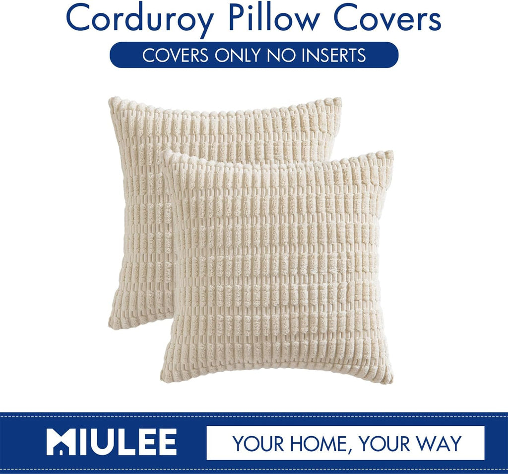 Pack of 2 Corduroy Decorative Throw Pillow Covers 18x18 Inch Soft Boho Striped Pillow Covers Modern Farmhouse Home Decor