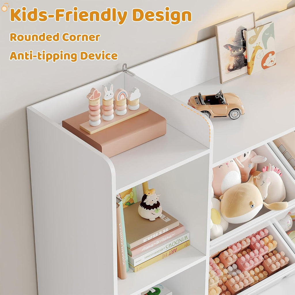 Toy Storage Organizer, Toy Organizer with 4 Movable Drawers and 4 Box Bins, Kids Playroom Storage Organization with
