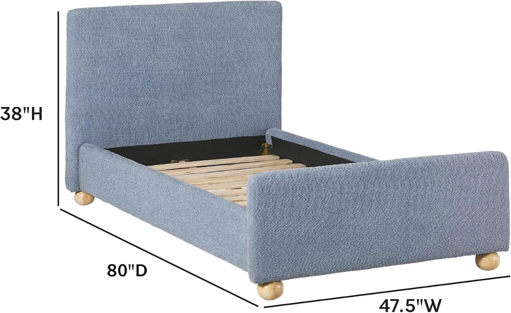 Modern Upholstered Kids Twin Bed Frame with Round Feet, Blue