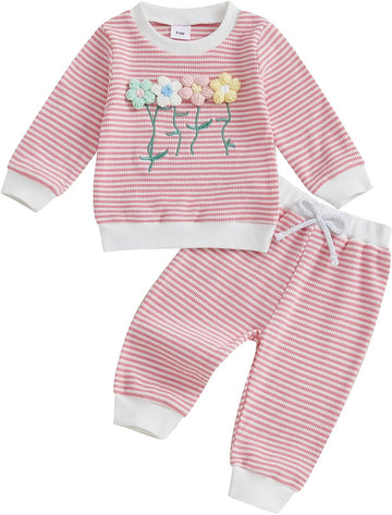 Toddler Girl Fall Outfit Flower Long Sleeve Pullover Pants Set