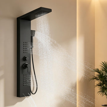 4 in 1 Shower Panel Tower with Powerful Body Jets, Matte Black
