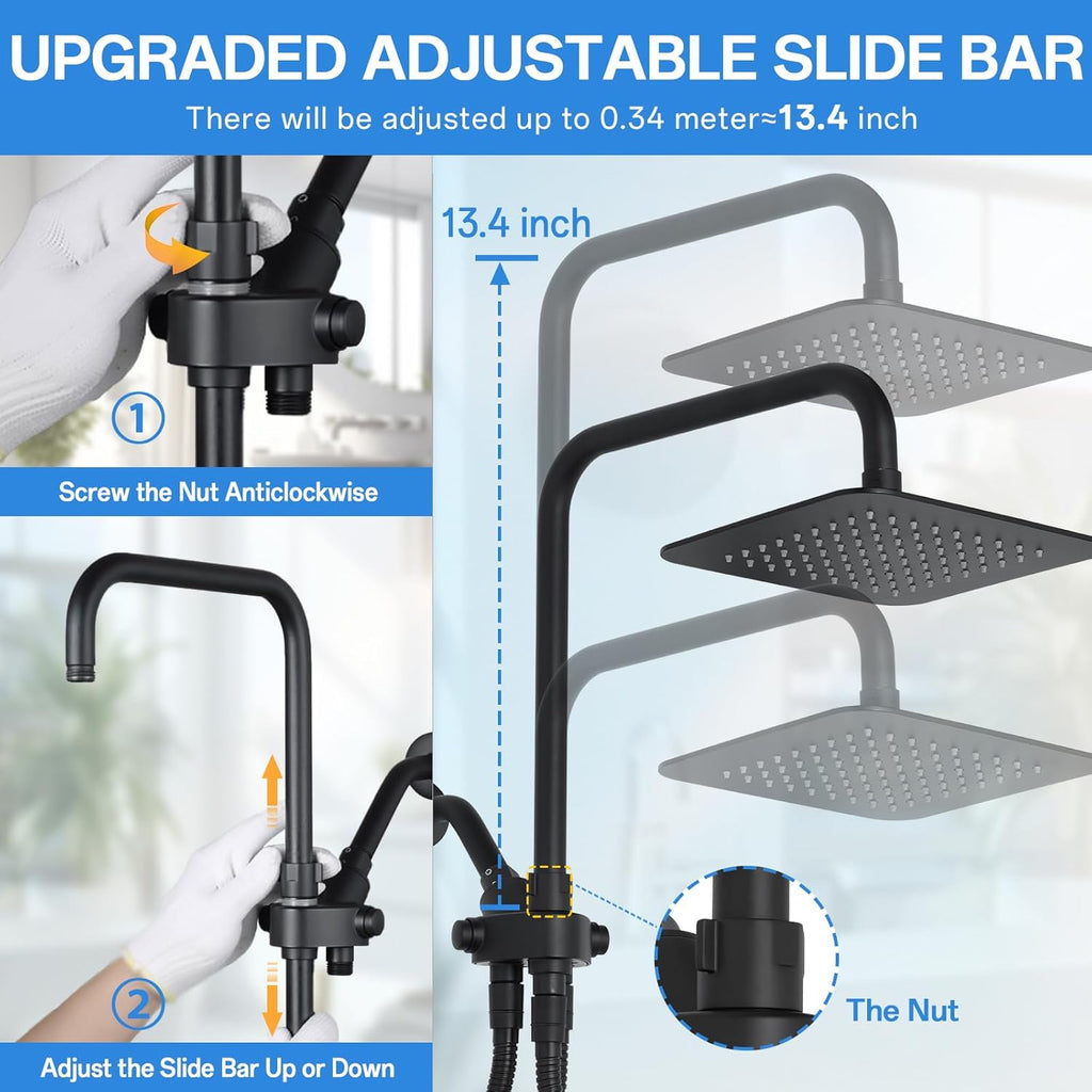 High Pressure Rainfall Shower Head with Handheld Combo: Upgrade Dual Shower Head with 10 Inch Fixed Rain Showerhead