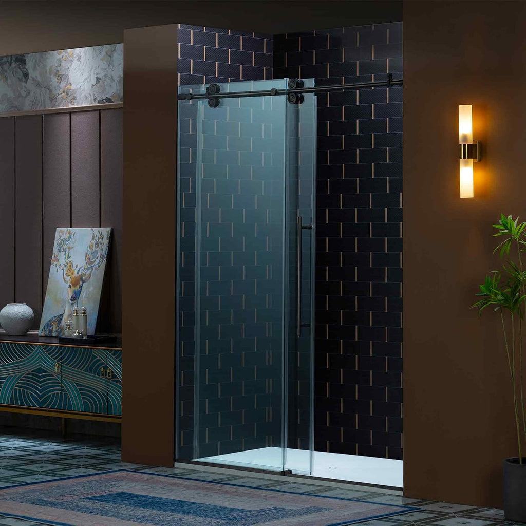 56-60" W x 80" H Frameless Single Sliding Shower Door with Double Rollers
