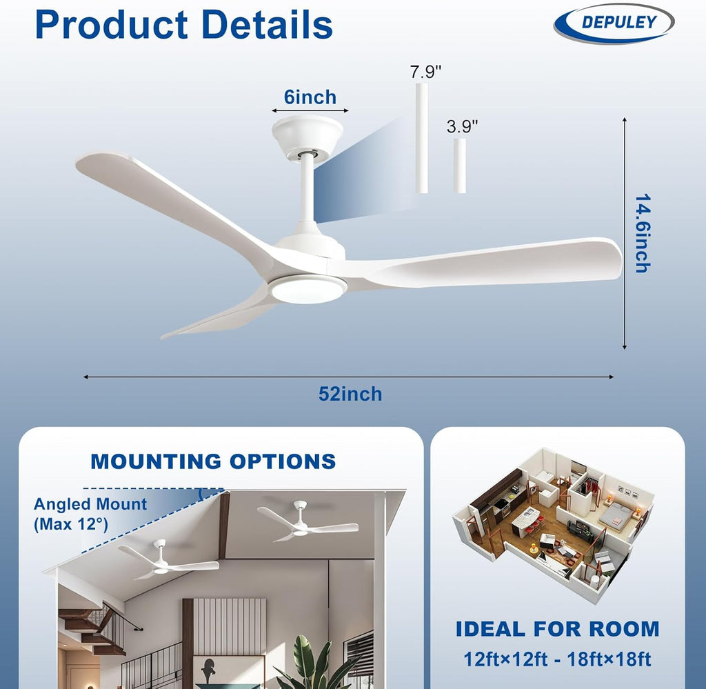 52-Inch 3-Blade Ceiling Fan with Light Transform Your Space with Comfort and Style 52-Inch Outdoor Ceiling Fan with Light Quiet,Smart Control, Ideal for Year-Round Comfort