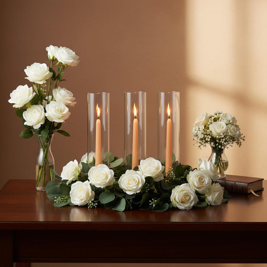 24 Set Glass Hurricane Candle Holders 11.8" Open Ended Glass Candleholder Tube Shape Bottomless and 1.9" Taper Clear
