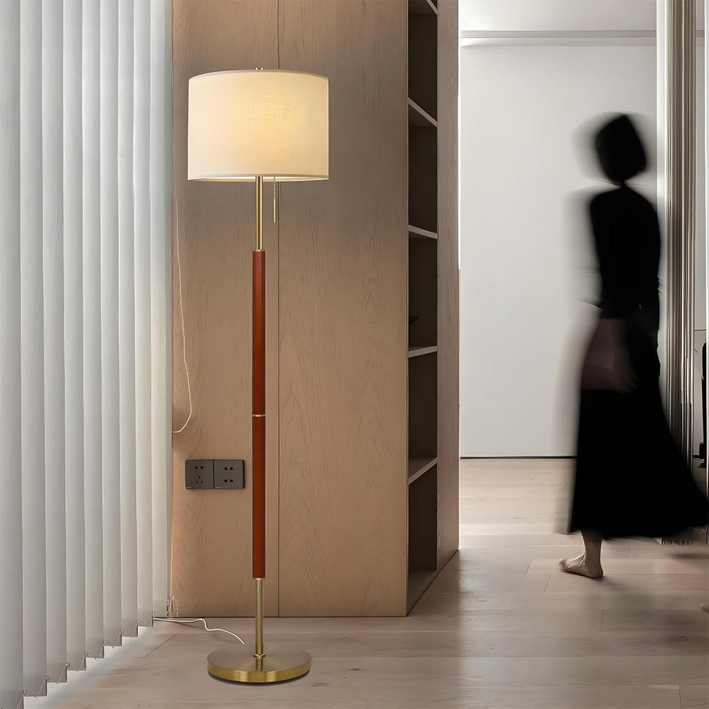 62" Walnut Gold Floor Lamp, 1200LM 3-Way Dimmable Mid Century Modern Floor Lamp Office