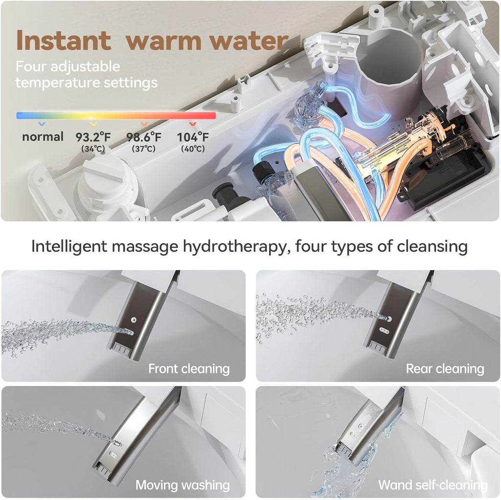Wall-Mounted Smart One-Piece Toilet with Built-In Bidet, Heated Seat, Warm Air Dryer, Auto Flush, Auto Open and Close, Remote Control, Night Light