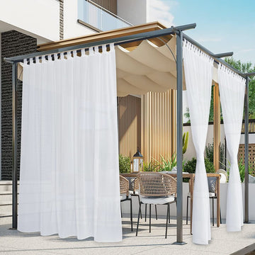 2 Panels Patio Outdoor Curtains Waterproof, Self-Stick Tab Top Indoor Outdoor Waterproof Sheer Drapes with Light