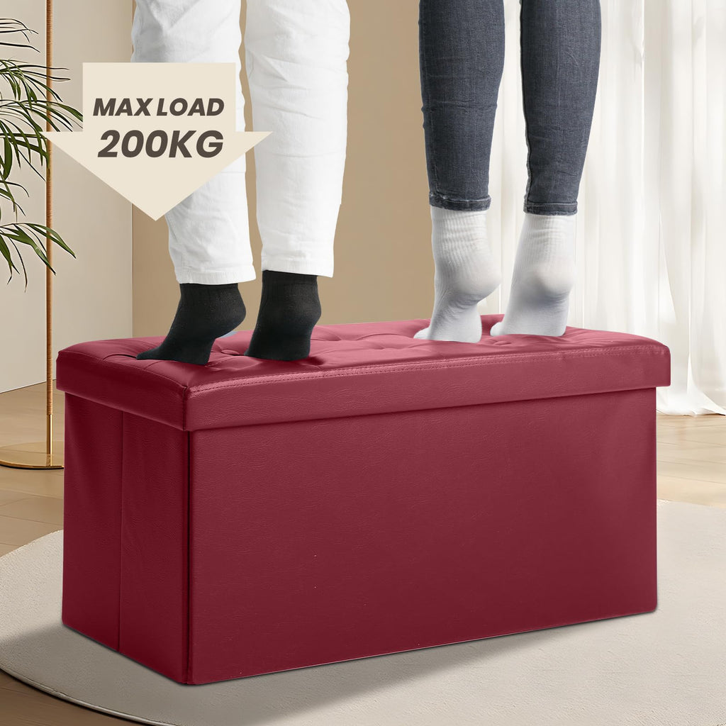 Ottoman Bench with Storage 30x15x15 inches White Ottoman for Room Folding Leather Footrest Footstool Rectangle