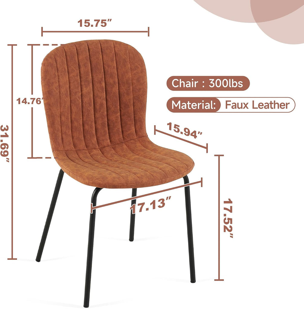 Dining Chair Set of 4, Upholstered PU Leather Seat with Black Metal Legs,Modern Comfortable Kitchen Chair, Curved
