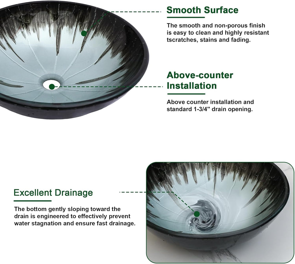 Artistic Vessel Sink Bathroom Vessel Sink Round Brown Tempered Glass Vanity Round Bowl With Pop-up Drain 16-1/2