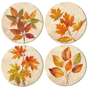 4Pcs Fall Thanksgiving Coasters Vintage Autumn Leaves Ceramic Coasters Absorbent Harvest Cup Mat for Mugs Cups Home