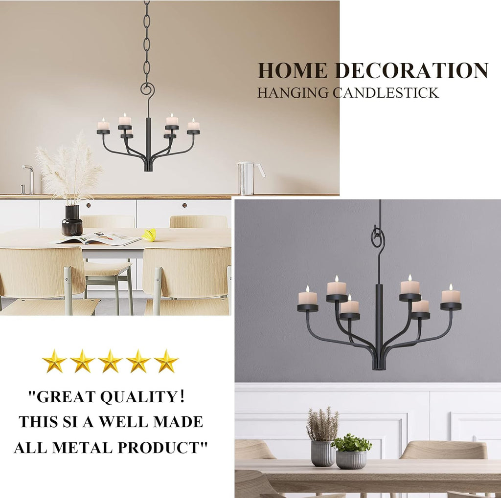 Black Outdoor Chandelier for Gazebo Set of 6 Candle Metal Wall Sconce for Hanging Decoration