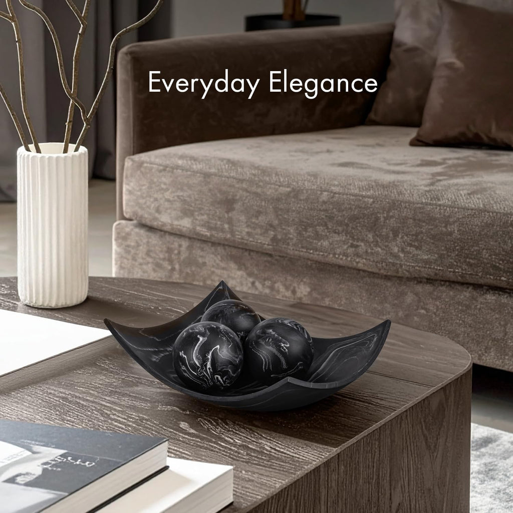 Black Marble Look Decorative Bowl, Coffee Table Decor for Living/Dining Room, Modern Black Catch-All Key Dish