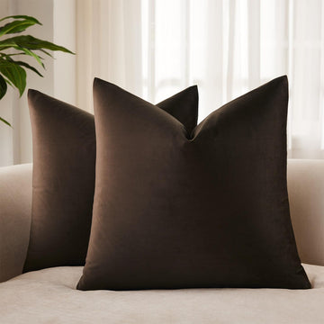 26x26 Euro Velvet Throw Pillow Covers Set of 2, Coffee