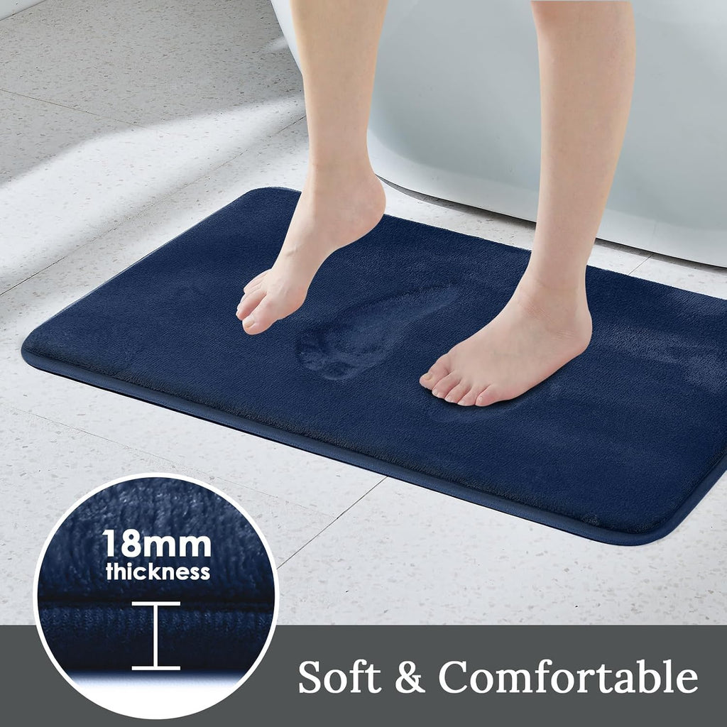 3-Piece Memory Foam Bathroom Rug Set, Navy | Quick Dry Velvet Surface, Non-Slip & PVC Backing, Ultra Soft Bath Rugs