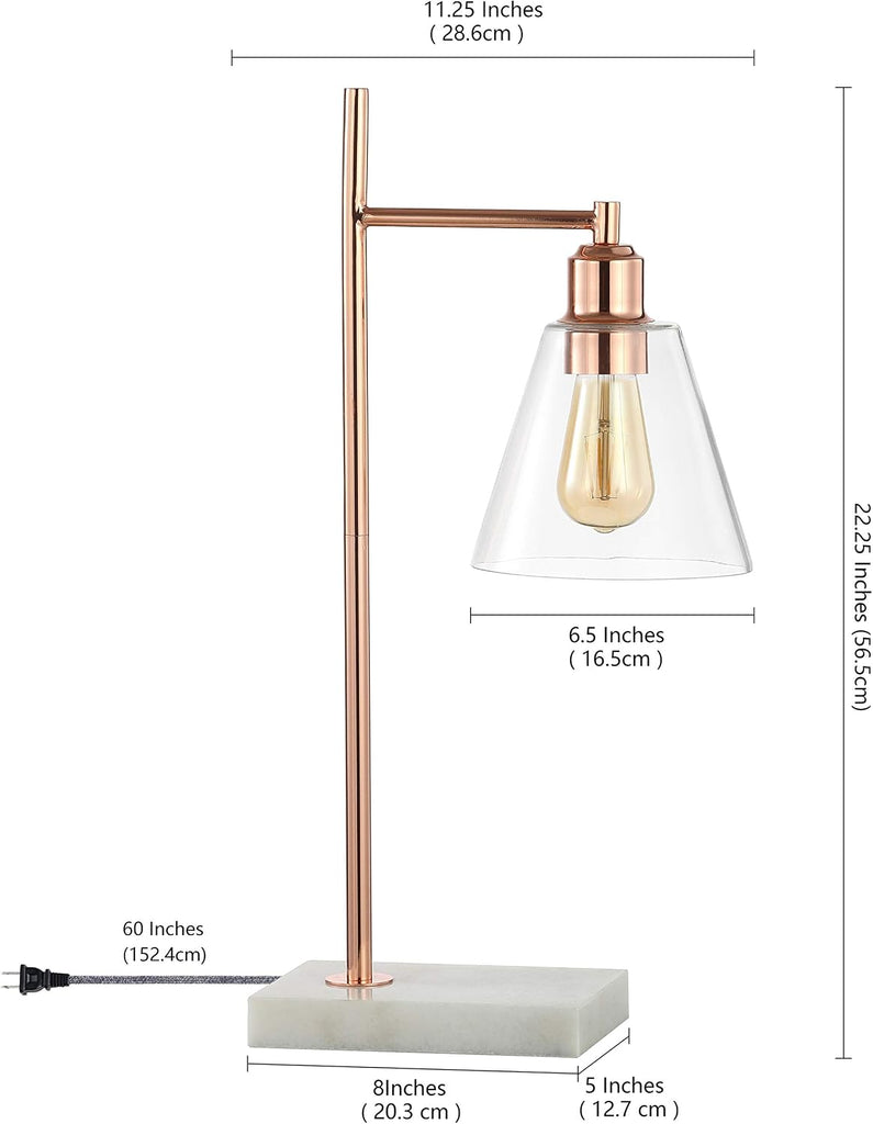 22.25" Copper Modern Glam Metal and Marble Table Lamp