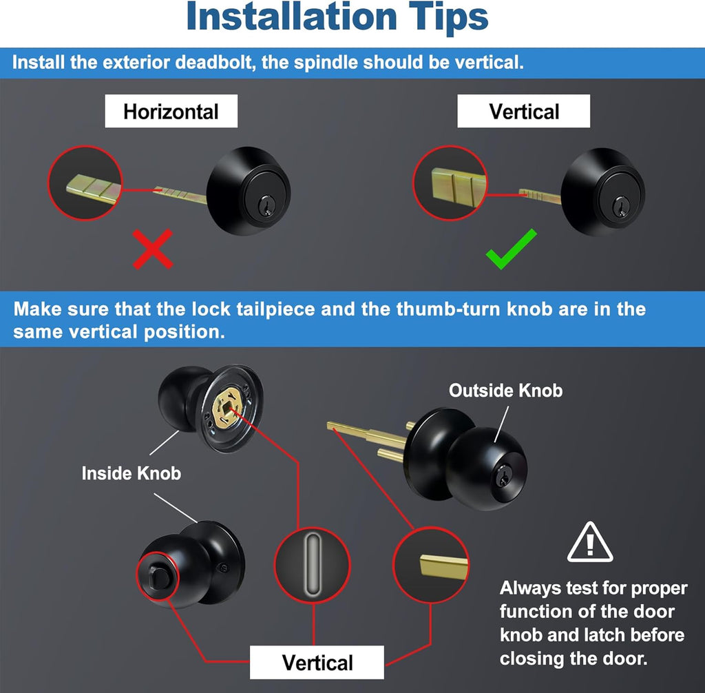 2 Pack Keyed Same Exterior Door Knobs and Single Cylinder Deadbolts Combo Set