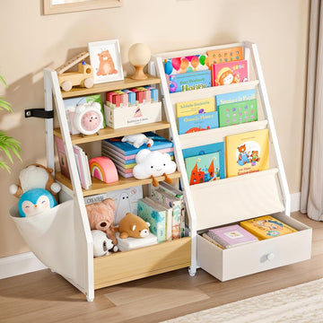 Kids Bookshelf and Toy Storage - Toddler Baby Bookcase | Book Shelf for Kids Rooms, Montessori Toy Organizer