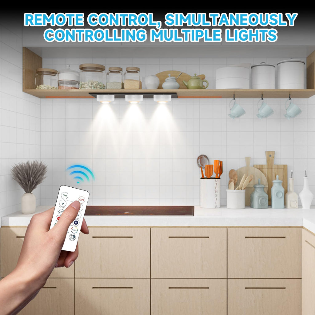 LED Puck Lights with Remote Control, Wireless Under Cabinet Lighting,Color Changing Lights with Dimmer and Timer, AAA