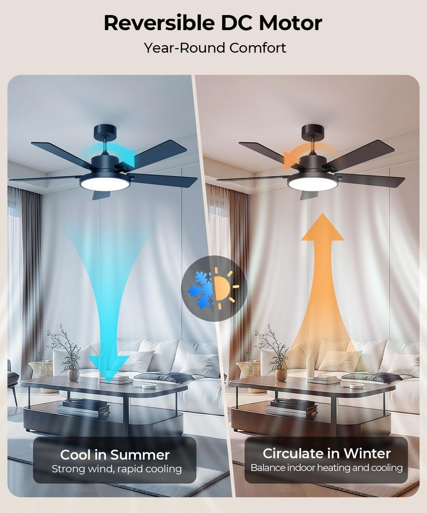 Ceiling Fan with Light,RGBCW Smart 52" Low Profile Ceiling Fan with Light and Remote,Alexa/Google/App Control