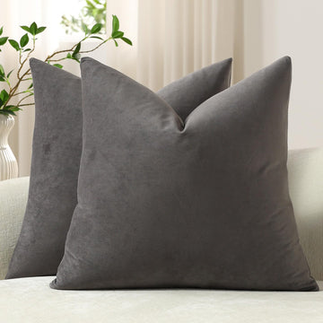 Euro Sham Covers 24x24 Dark-Grey: Pack of 2 Cozy Soft Velvet Square Modern Luxury Decorative Throw Pillow Cases for