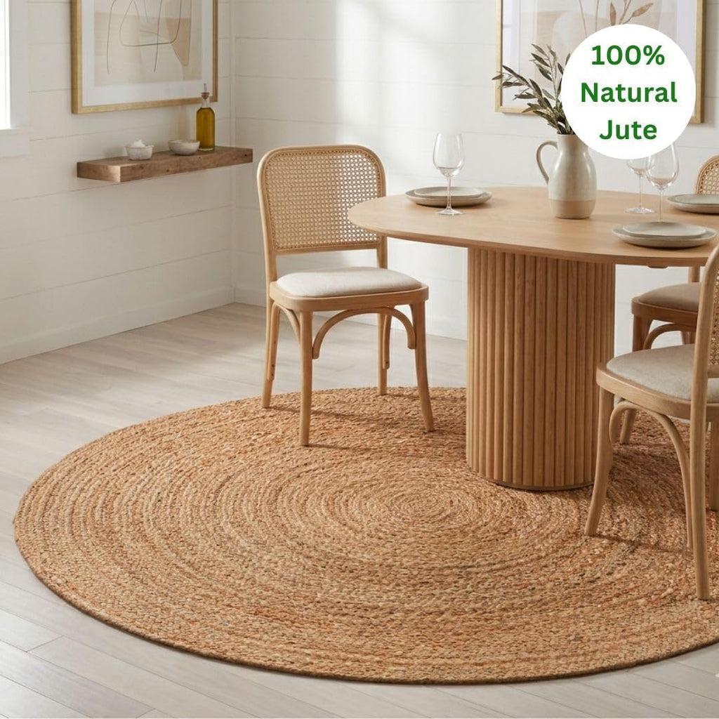Handcrafted Jute Braided Rug Round - 100% Natural Jute Area Rug - Rustic Farmhouse Boho Accent Rug for