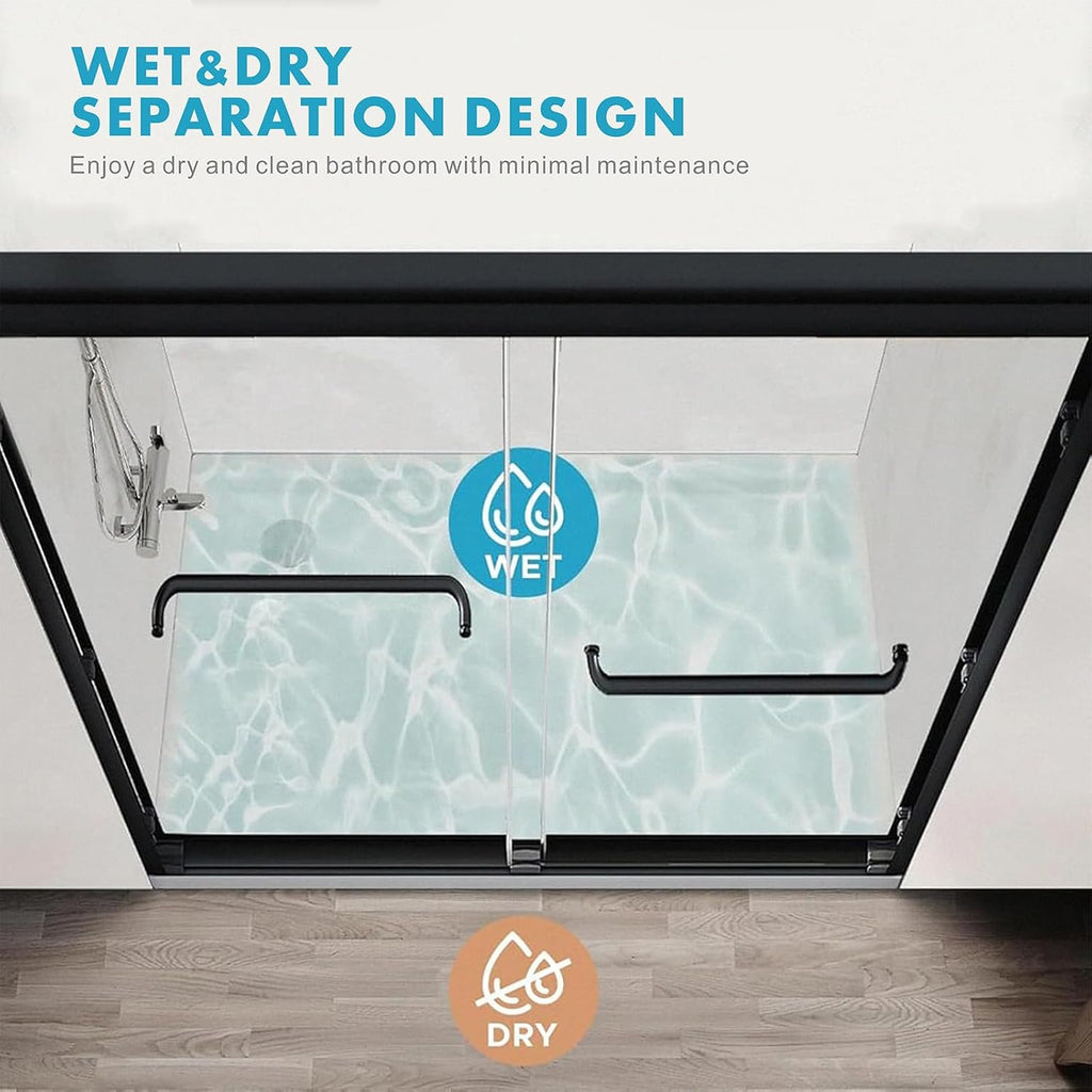 44''-48" W×72" H Black Shower Doors Glass Sliding 48 Inches, Semi Frameless Bathroom Sliding Glass Shower Door