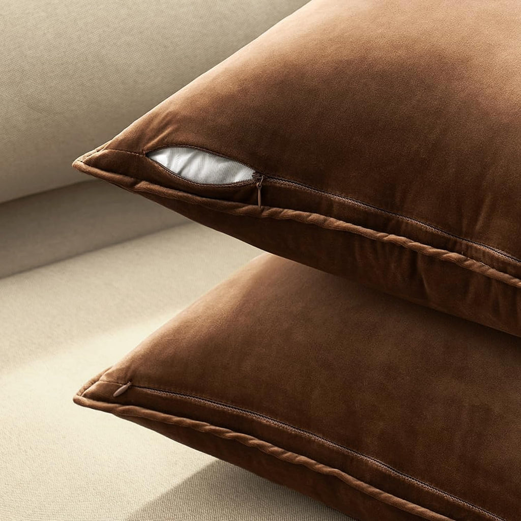 Brown Velvet Lumbar Throw Pillow Covers 12x20 Soft Decorative Solid Square Cushion Cases Pack of 2 Modern Luxury Home