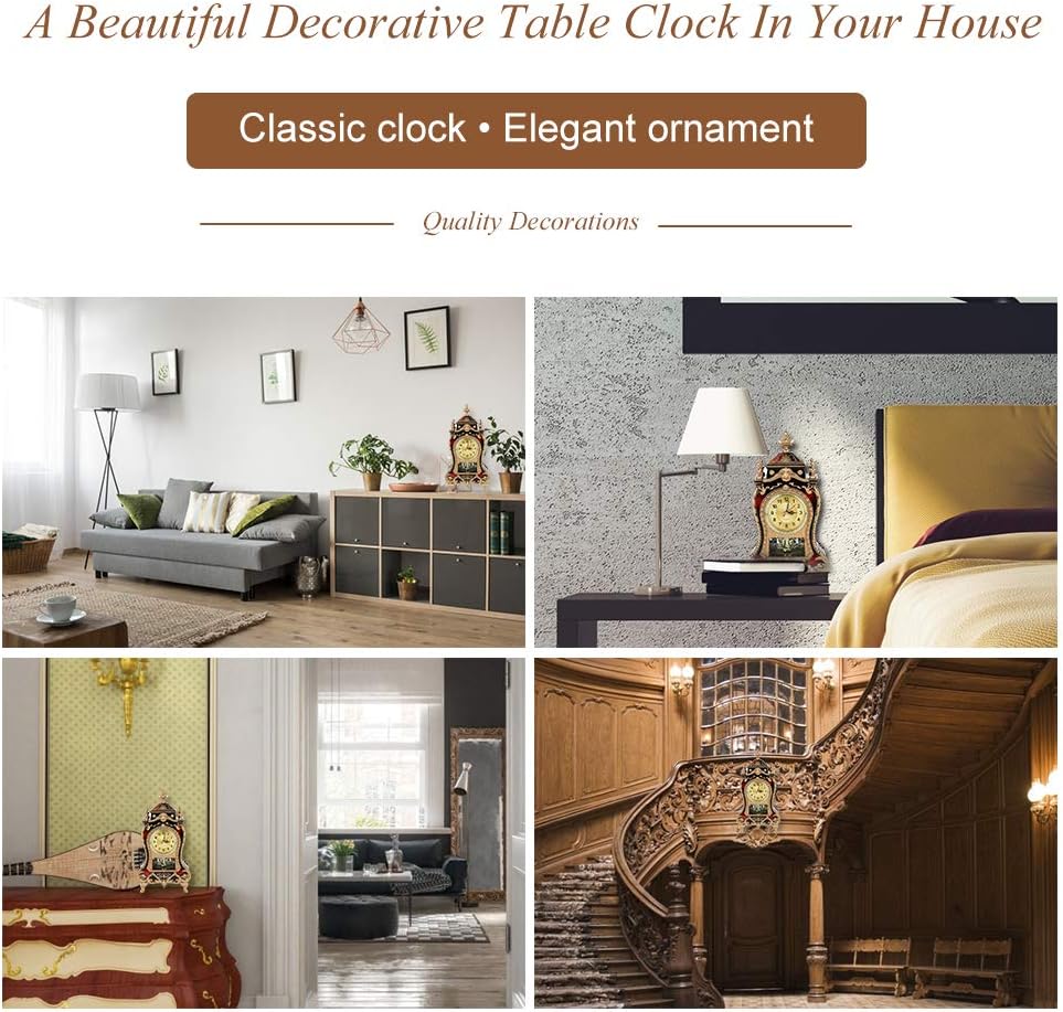 ZJchao Antique Clock,Vintage European- Table Desk Clock,Wall Clock with Pendulum and Chimes for Home Decoration(02)