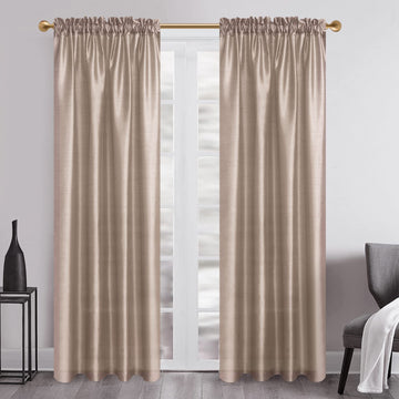 2panels Tan Faux Silk Stain Curtains with Rod Pocket Light Filtering Dupioni Silk Drapes Window Treatment Satin